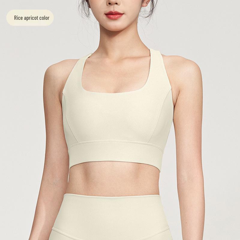 

Женский ударопрочный спортивный бюстгальтер высокой интенсивности: Поддерживающий жилет для бега и йоги, предотвращающий провисание L бежевый