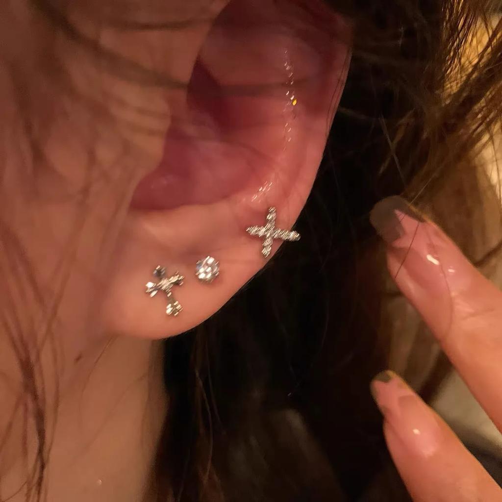 6Pcs/set Copper Color Rhinestone Cross Stud Earrings for Women Fashion Punk Earring Sets Trendy Zircon Gifts Wholesale