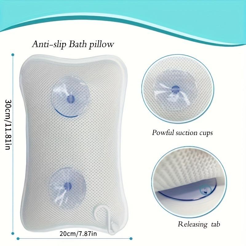 Bath Pillow with Easy-Dry Hook, Neck Support, 2 Anti-Slip Suction Cups