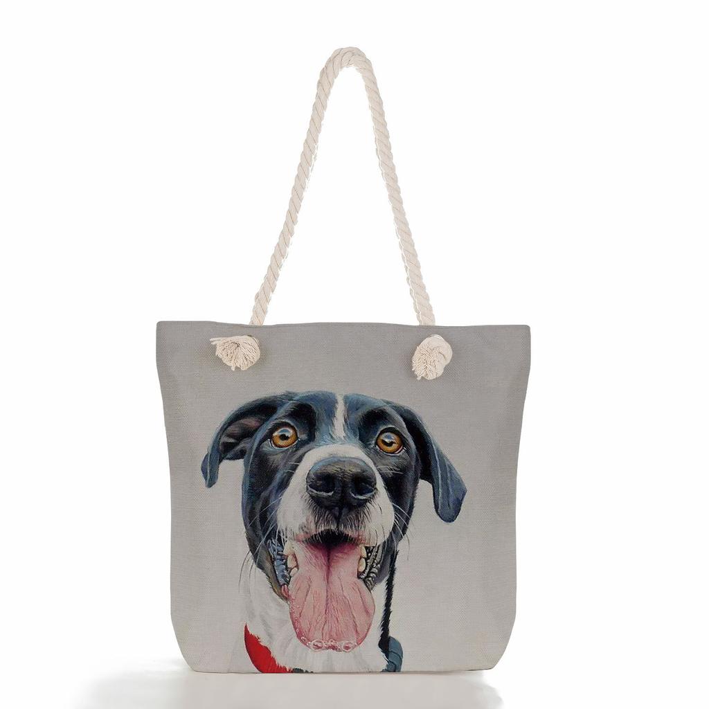 Multifunctional Dog Printed Thick Rope Shoulder Beach Bag Casual Large Capacity Handbag 7598 CLE