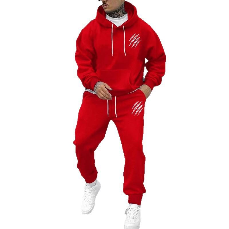 Mens Winter Animal Paw Print Hoodie Pants Set Streetwear Casual Tracksuit
