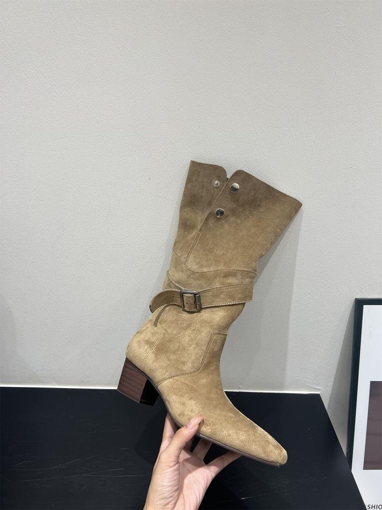 [Fanfna] Pointed High Boots Korean Version of Long Boots Women's 2025 Autumn New Brown Long Tube Thin Boots