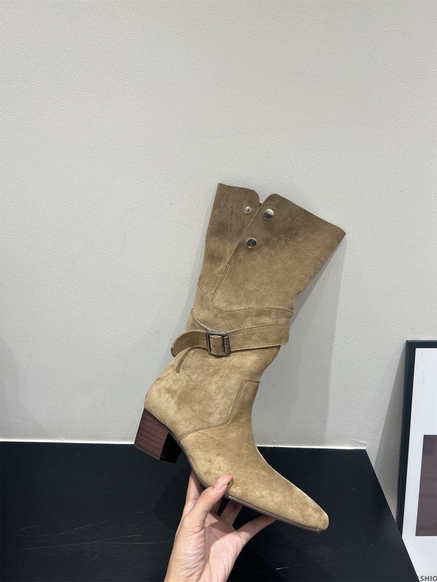 

[Fanfna] pointed high boots Korean version of long boots women s 2025 autumn new brown long tube thin boots 40 хаки