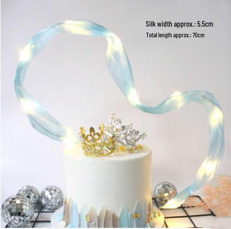 Luminous Silk Bow Cake Decoration Insert - Moldable Iron Ribbon for Birthday Baking