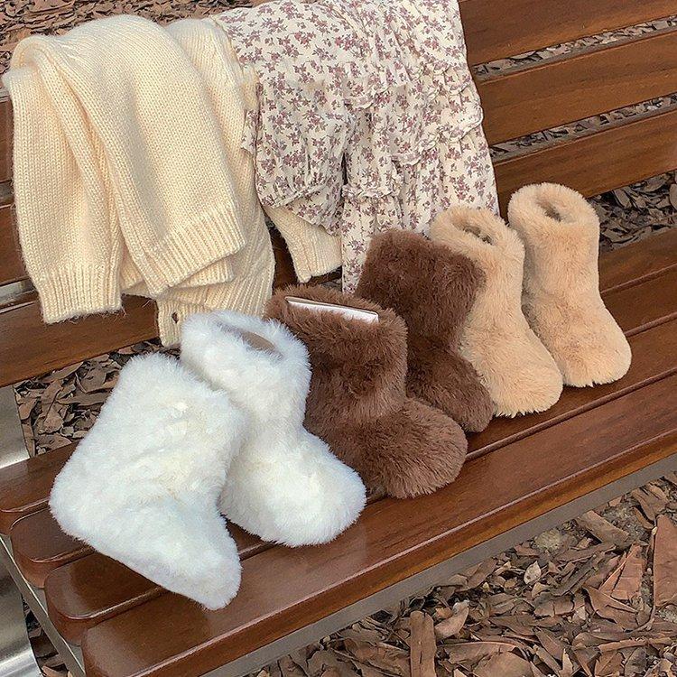 Korean version of children's fluffy boots winter 2025 new girls' snow boots boys' large cotton shoes thickened warm baby cotton boots