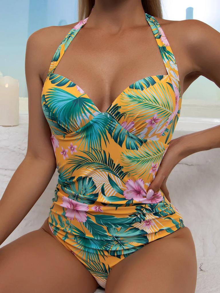 Nyt 2024 Sommer Badetøj Kvinder Én Del Sexet Blomstret Print Strand Outfits Kvinder Smal Pasform Badedragt til Piger Strandtøj Sexede Bikini'er