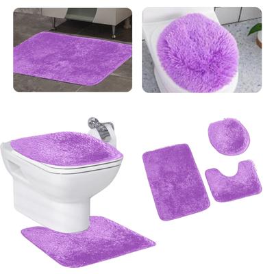 Bathroom Carpet Toilet Cushion Cover Microfiber Absorbent Non- Mat Three-piece Set=U-shaped 40*50+cover 45*50+door Mat 50*80