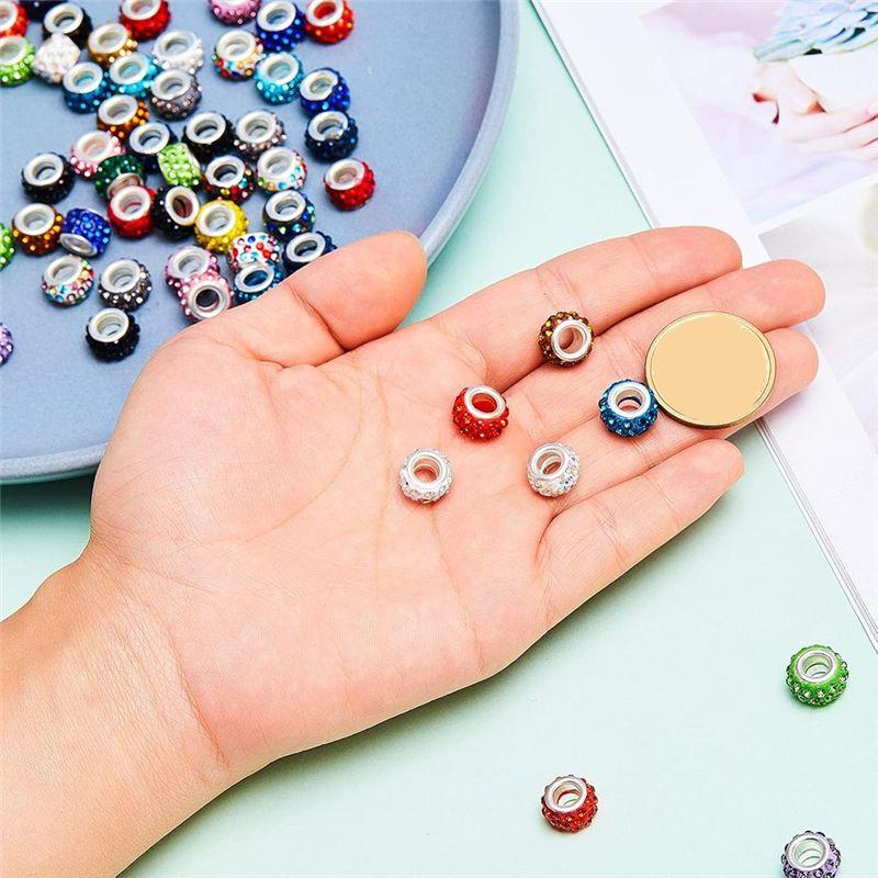 AEE4-120Pcs Large Hole Beads Rhinestone Beads For Pens Making 12Mm Crystal Charm For Pens Jewelry Making DIY Crafts Bracelet