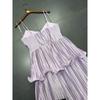 Yanzijia Foreign Trade Order A * R Purple Green Heavy Industry Pleated Three-Dimensional Sling A Word Swing Dress Cocktail Dress