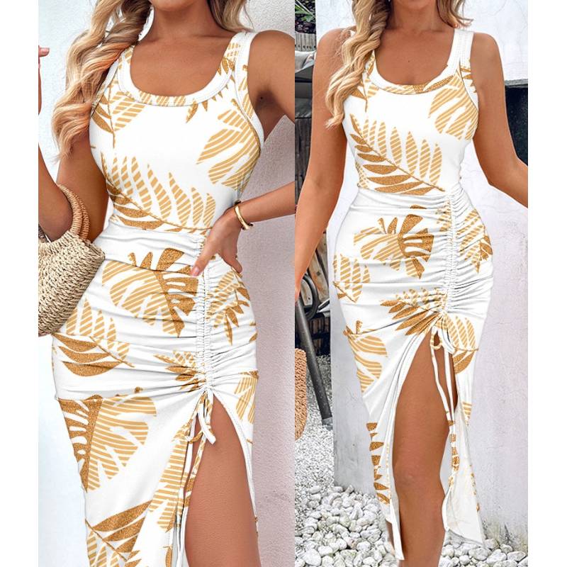 Sommer Neue Stil Gedruckt Sexy Taille Schlitz Weste Kleid für Frauen