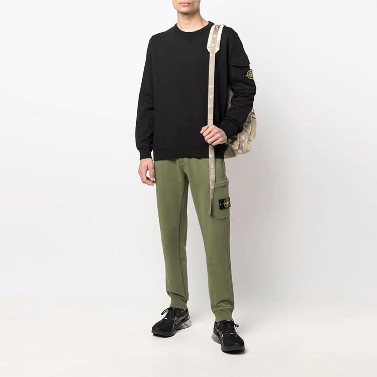 Stone Island Patch Logo Crewneck Sweatshirt Black Men Tops 761561151-V0029