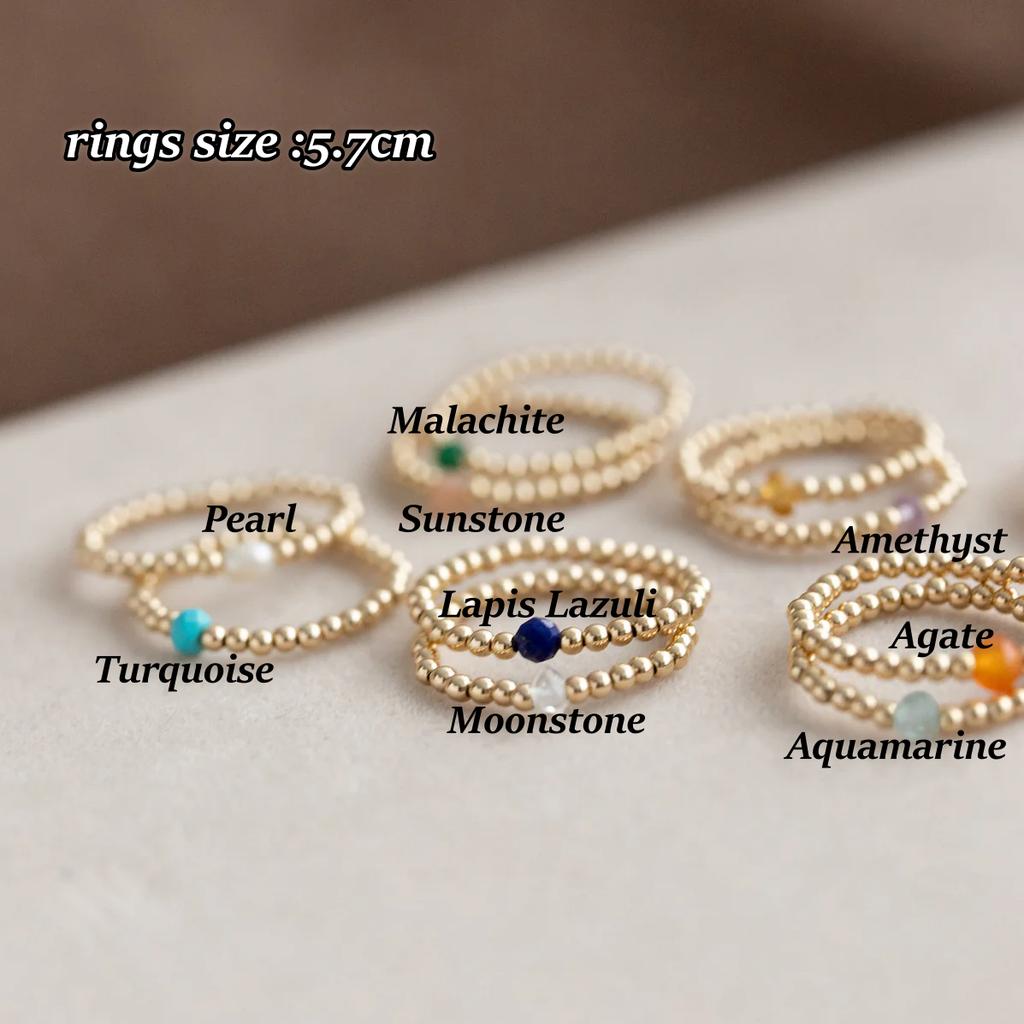 Anelli Vlen con Perline per Donna Placcati Oro 18K Pietra Naturale Elastici Estensibili Impilabili Minimalisti Gioielli per Dita Regalo Curativo