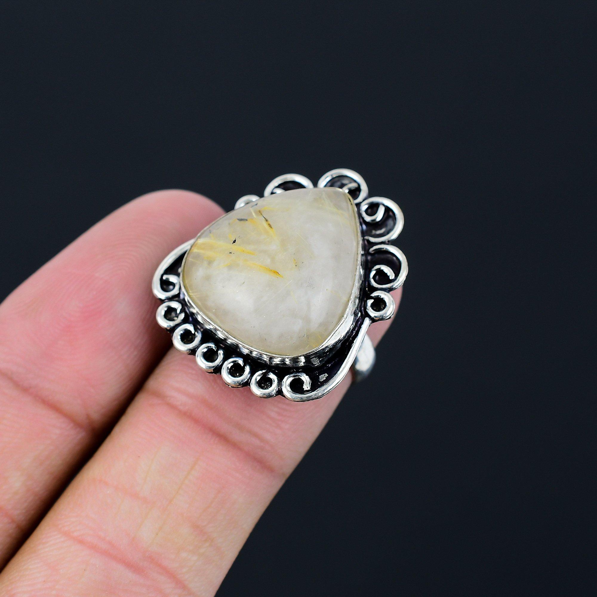 

Golden Rutile Gemstone 925 Sterling Silver Solitaire New Ring Jewelry Size 6.5 6.5