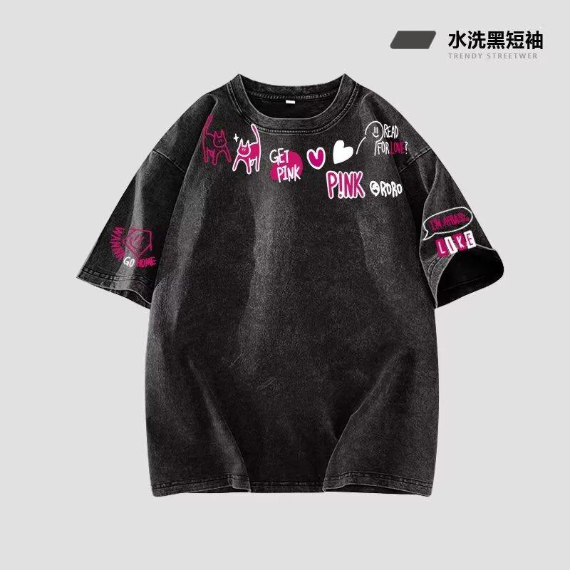 

2025 New Loose Casual Short Sleeve T-Shirt for Men, Ins Trendy Brand, European and American Hip-Hop Style, Round Neck Printed Base Shirt, Summer Top 5XL серый