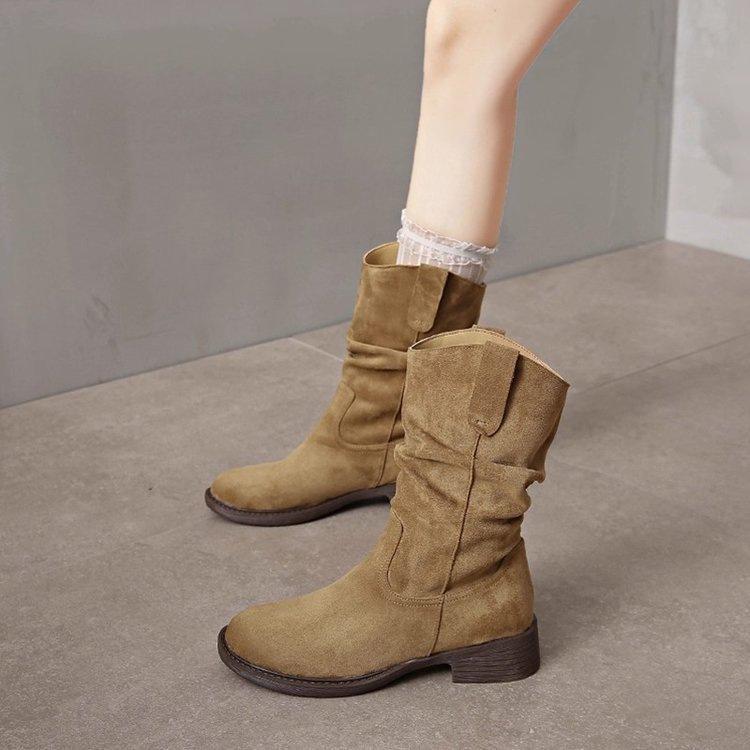 Medium tube stack boots thick heel short boots comfortable single boots new autumn western cowboy martin boots