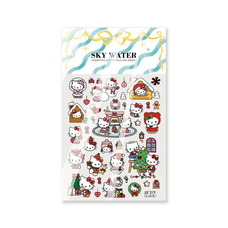 Embossed Hello Kitty Christmas Nail Art Stickers - Cute Trees & Snowflakes