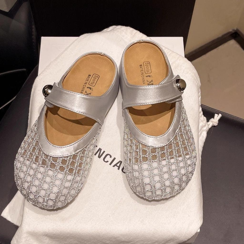 Flat bottom hollow mesh breathable bag head fashion half slippers women's outer wear 2025 height increase new summer skirt