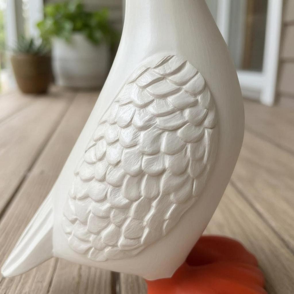 Resin Goose Figurine FeatherTextured White Statue Orange Beak