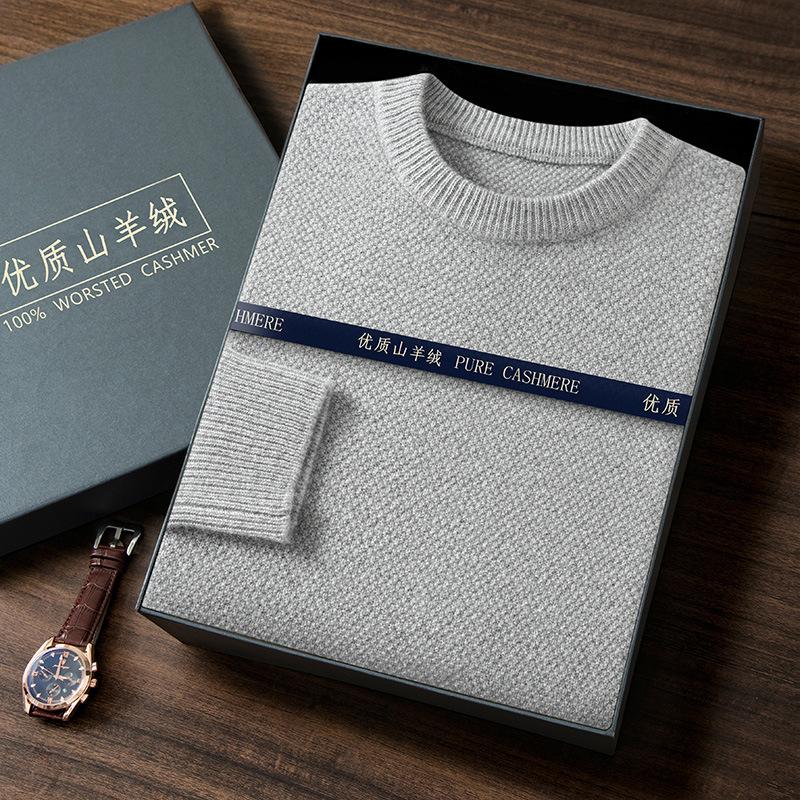 New crew neck cashmere sweater loose thickened pullover sweater with wool sweater men's inside