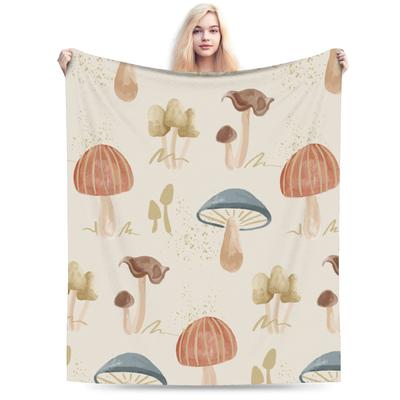 Leaf and Mushroom Pattern Blankets Fleece Printed Breathable Lightweight Throw Blanket for Bedding Bedroom Quilt