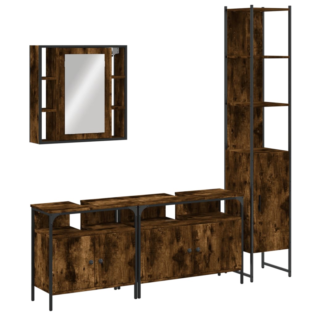 4 Piece Bathroom Furniture Set Smoked Oak Wood Based Material