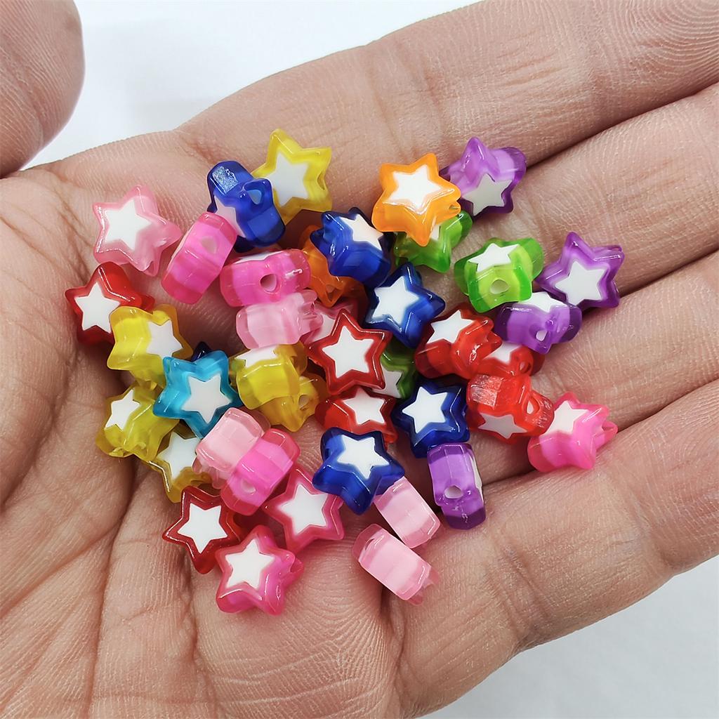 200 Stück Perlen für DIY handgefertigtes Material, Acrylperlen, 10 mm, Herz-Stern-Perlen, lose Perlen, Schmuckherstellung, Zubehör, Bonbonfarben, Kunsthandwerk