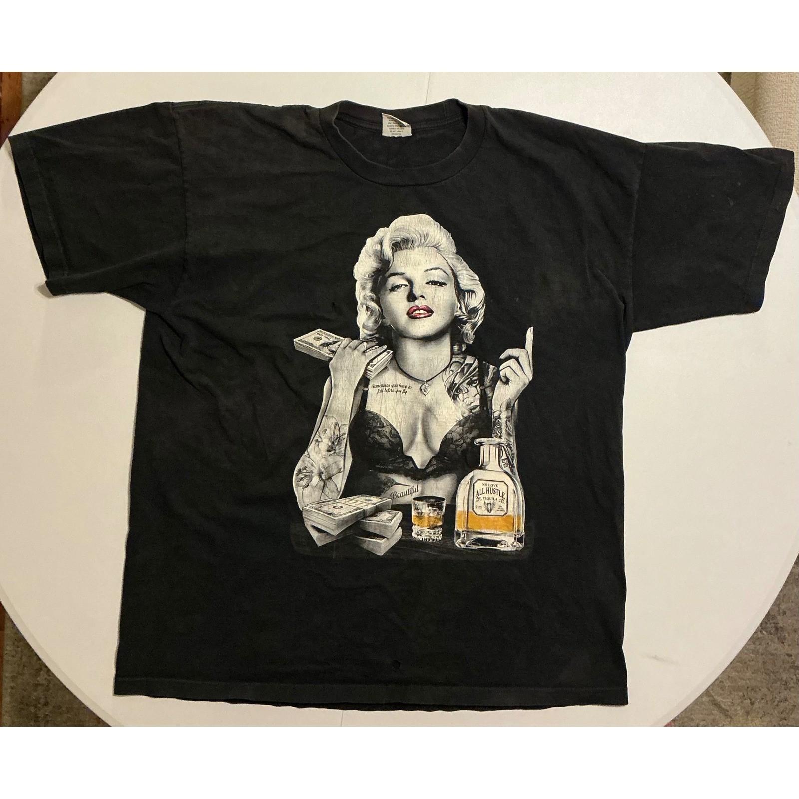 VTG Y2K Marilyn Monroe Hustle Tequila Thrashed Mens 3XL Black Heavy Streetwear M
