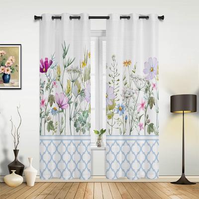 Blaue marokkanische Frühlingsblumen-Wildblumen-Fenstervorhänge, Heimdekoration, Wohnzimmervorhänge, Schlafzimmervorhänge, Küchentürvorhänge