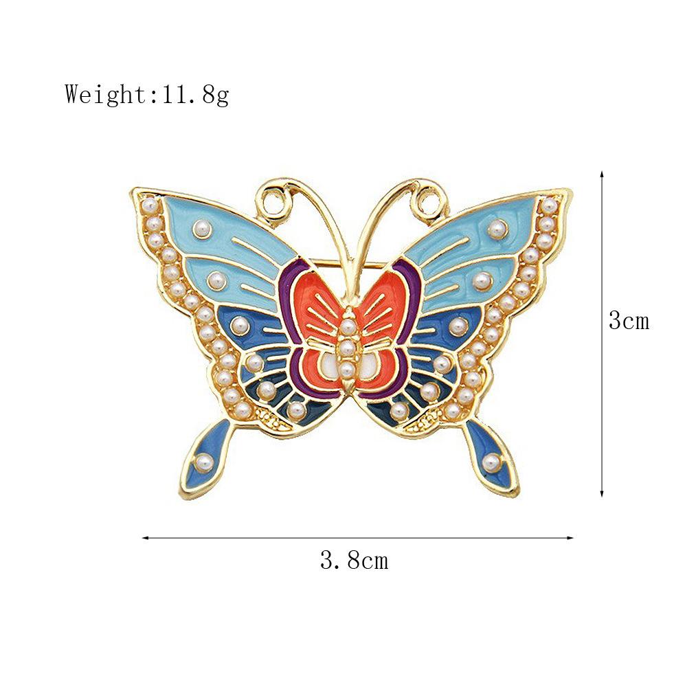 Enamel Butterfly Pearl Brooch Hanbok & Cheongsam Accessory Vintage Drop Oil Couple Pin Holiday Gift Long-lasting Color Accessory