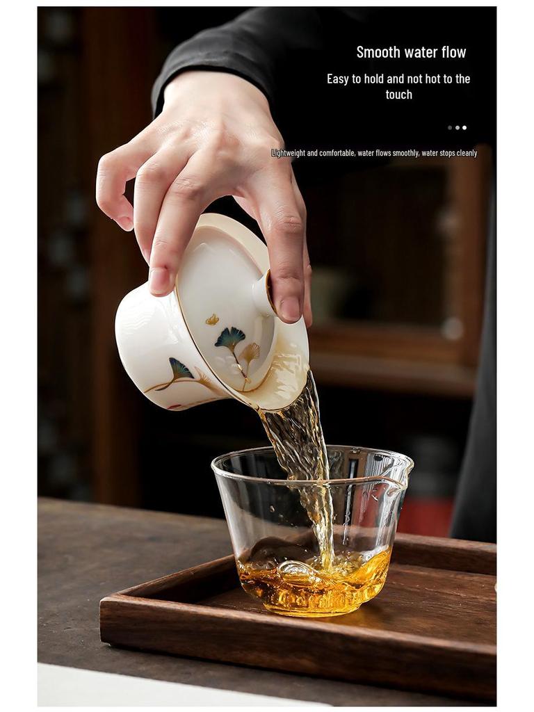 Dehua White Porcelain Sancai Gaiwan Ceramic Tea Set - Insulated Kung Fu Teacup and Brewing Bowl