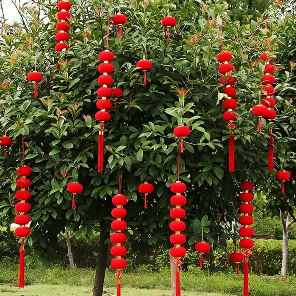 Fu Character Red Ball Lantern String Chinese Style Door Lantern Pendant  For Home Decor