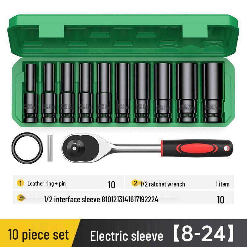 Extended Electric Air Impact Wrench Set with 8-32mm Hex Sockets