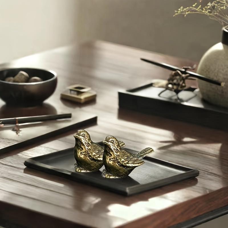 2Pcs Mini Brass Sparrow Figurine Cute Contemporary Desk Decor Ideal for Perfect Gift Collectible Item Cute Office Decor