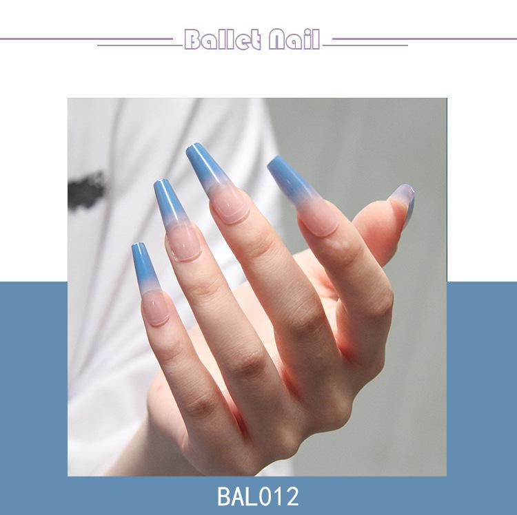 Artificial Nails Translucent Blue Gradient Wearable Fake Nails Manicure Patches