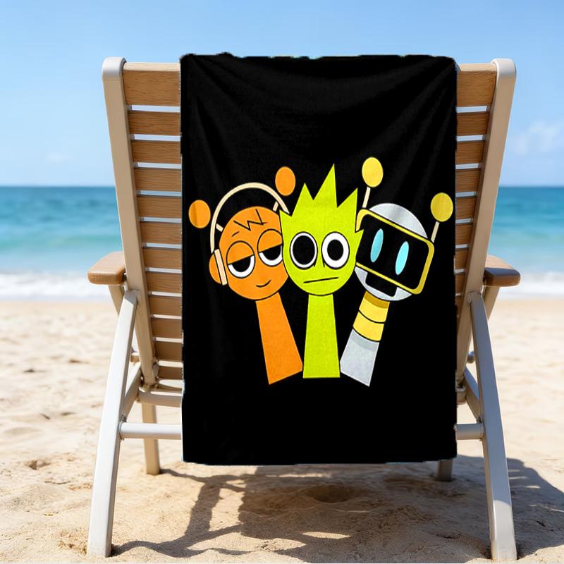 proof beach towel with a Sprunki Game1 pattern - soft,absorbent,quick-drying,machine washable - perfect for swimming,camping,bathing