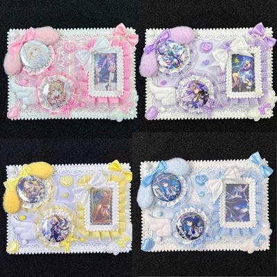 Cute Itabag Anime Badge Holder Set Decor Kawaii Candy Fluffy Bunny Ribbon Lace Ita Bag Insert Accessories Badge Display Board