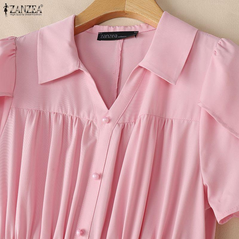 ZANZEA Lässiges Umlegekragen-Sommerkleid mit kurzen Ärmeln für Damen