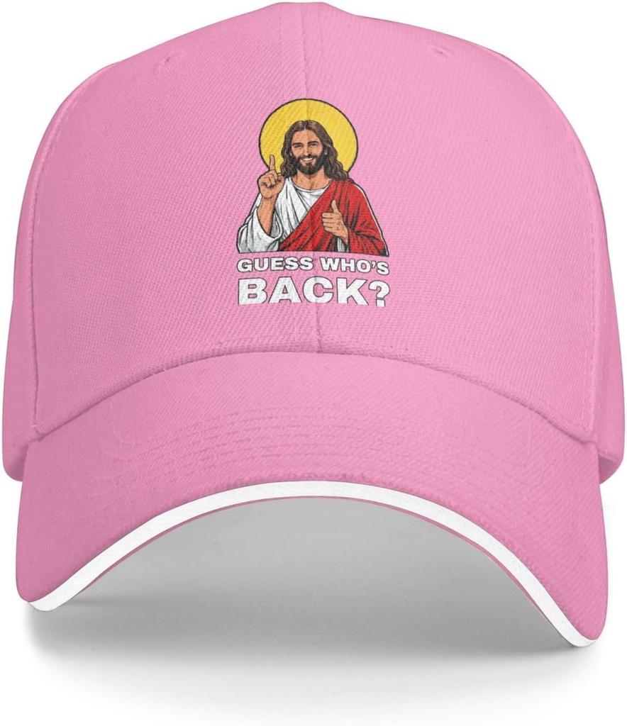 Guess Whos Back Jesus Christian Graphic Baseball Cap Polyester Adjustable Casual Hat for Adult
