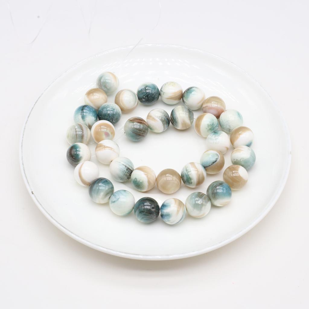 1String, Green Natural Shell Beads, Handmade Round Spacer Beads, for DIY Necklace Accessories, Jewelry Making, Unique St Patrick's Day Gift, 38cm