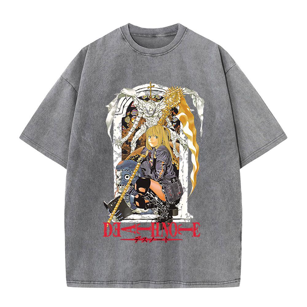 Retro Washed T-Shirts Punk Gothic Anime Death Note Print T-Shirts Harajuku Casual Cotton Vintage Short Sleeve Top