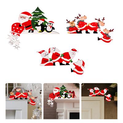 Christmas Door Topper Decoration Wood Santa Claus Reindeer Door Frame Corner Sign for Front Door Window Mantel Shelf Cabinet Home Indoor Decor