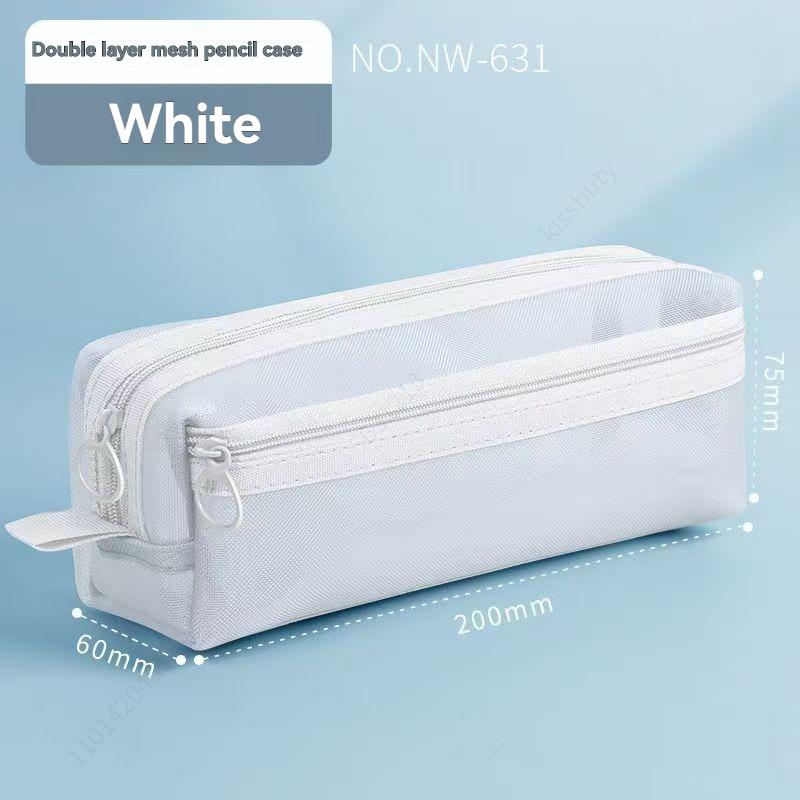 Double Layer Mesh Pen Bag Large Capacity Transparent Stationery Storage Bag Multifunctional Zipper Exam Supplies Organizer
