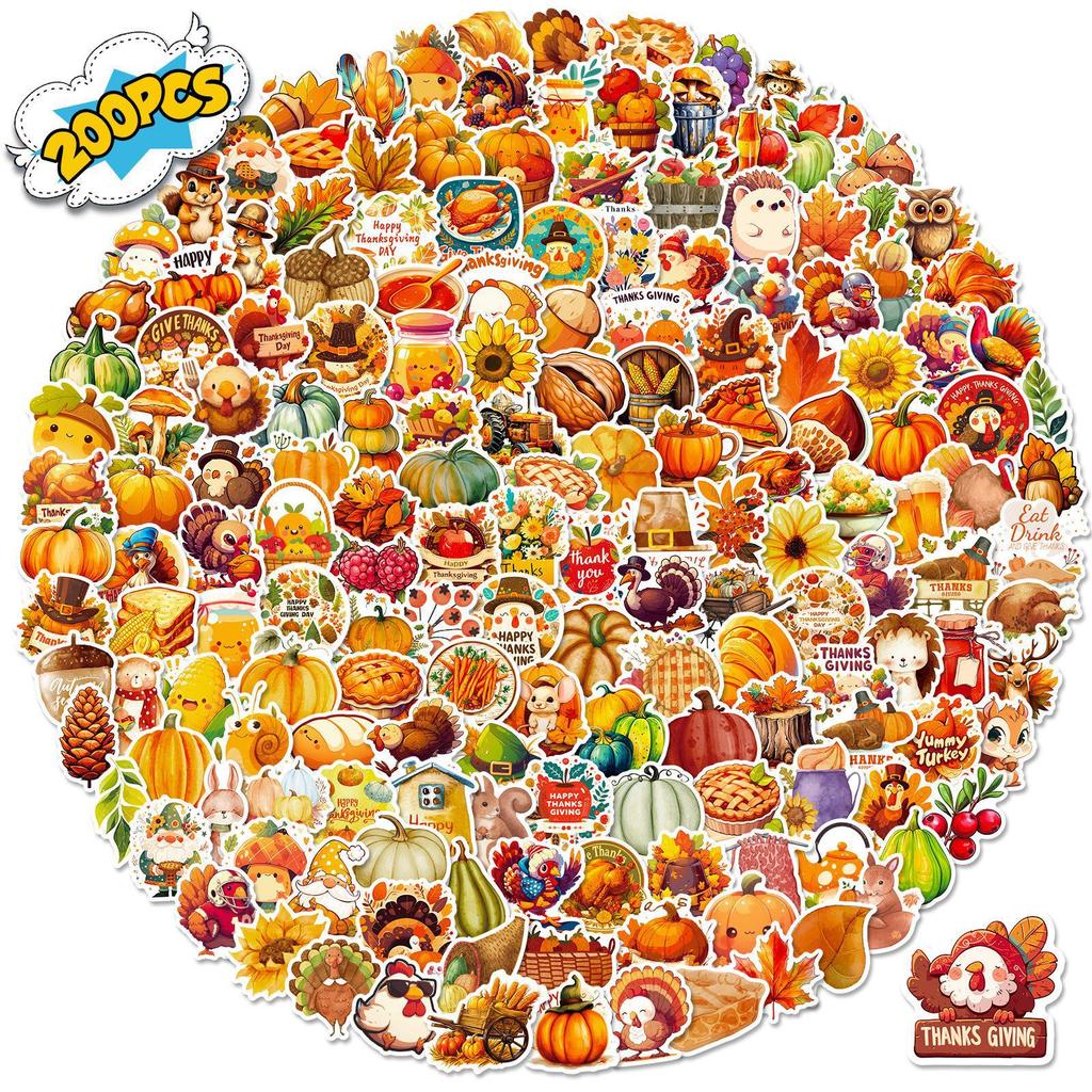 50-200 Thanksgiving Stickers Fall Harvest Festival Celebration Turkey Maple Leaf Graffiti Stickers Decorating Luggage