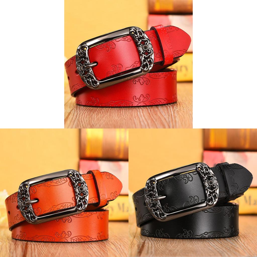 Pulaiteqi Vintage Leather Belt For Women With Round Buckle Elegant Two Layer Cowhide Accessory