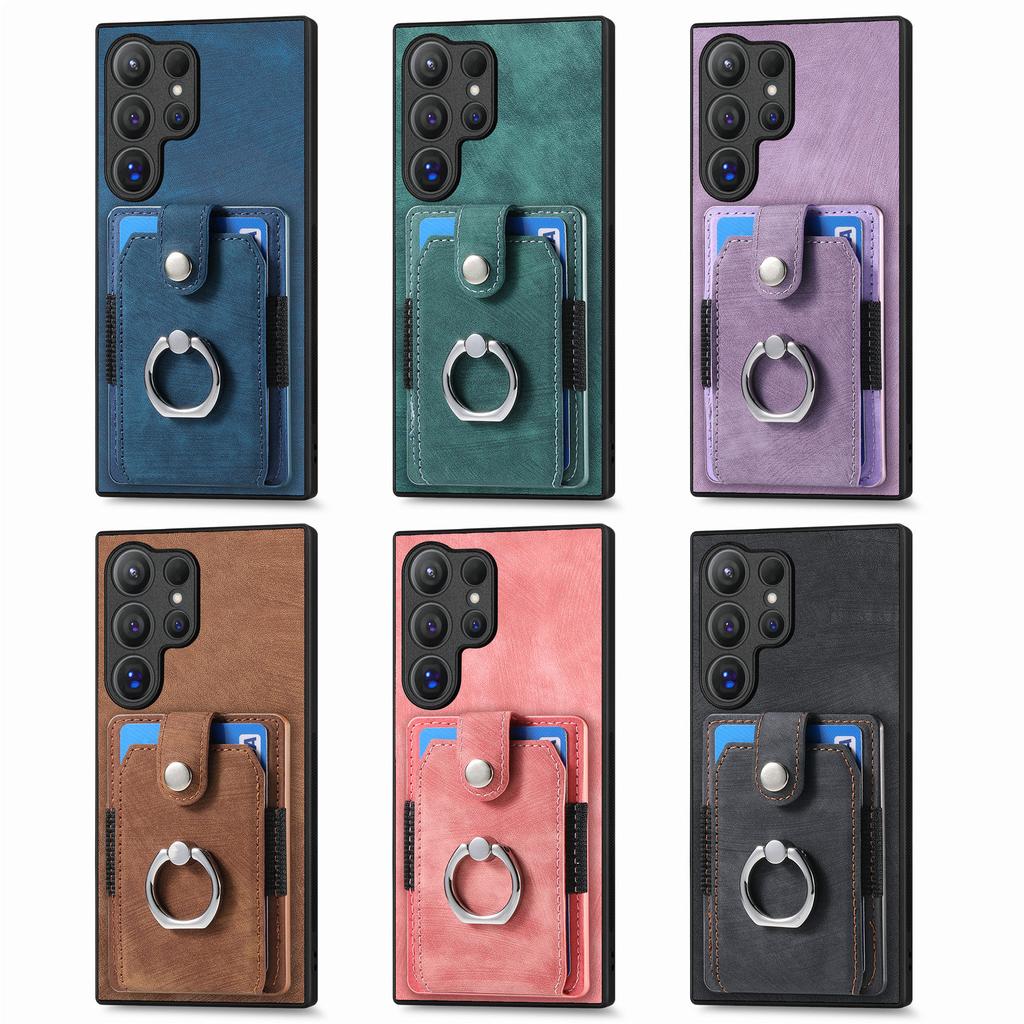 Vertical Cards Solt Wallet Elastic Bag Ring Holder Case For Samsung Galaxy S25 Ultra S24 FE S23 Plus A16 A06 A26 A36 A56 Cover