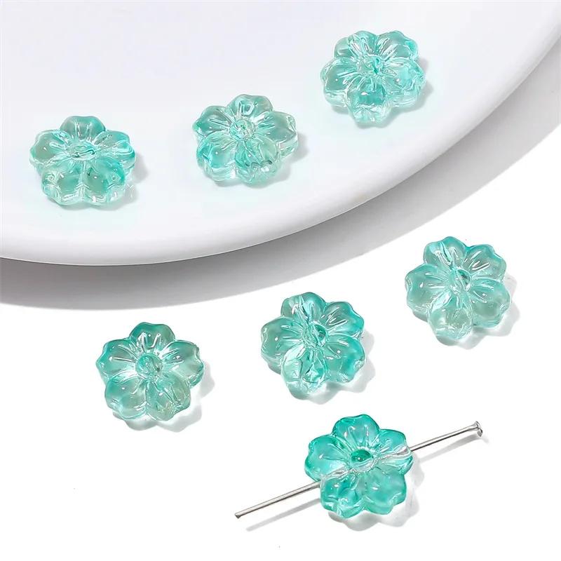 ZW40 10Pcs Transparent Fresh Feeling Gradient Exquisite Glass Beads Cherry Blossom Handmade DIY Bracelet Earrings Material