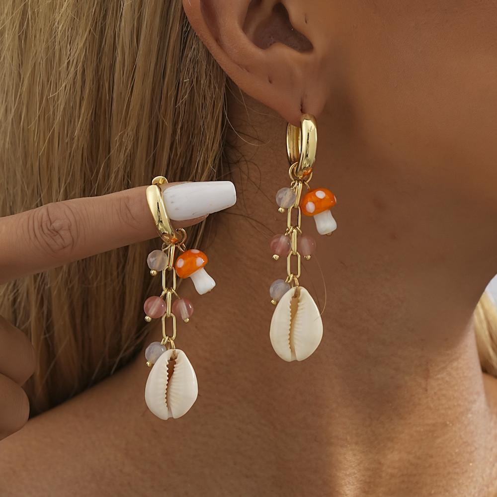 

Natural Stylish Stone Shell Mushroom Earrings For Women Street 2023 Fashion