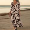 Dresses For Womens Vintage Print Tunic Waisted Midi Dress Summer Casual  3/4 Sleeve Dress