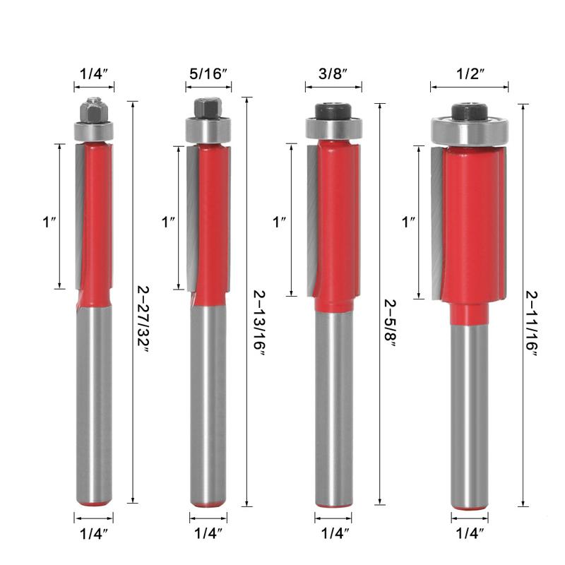 6Mm 1/4" Shank Flush Trim Router Bits End Mill For Wood Lengthened Trimming Cutt