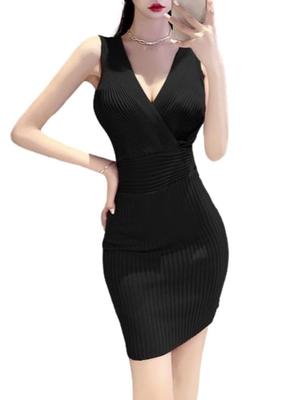 ISLAYCAOLILA EB0 Sofia Cabaret Mini Club Party Tight Mini Knit Bodycon Dress Women's Dress, Dress, Dress, Dress, Dress, Dress, Cache-Coeur V-Neck,